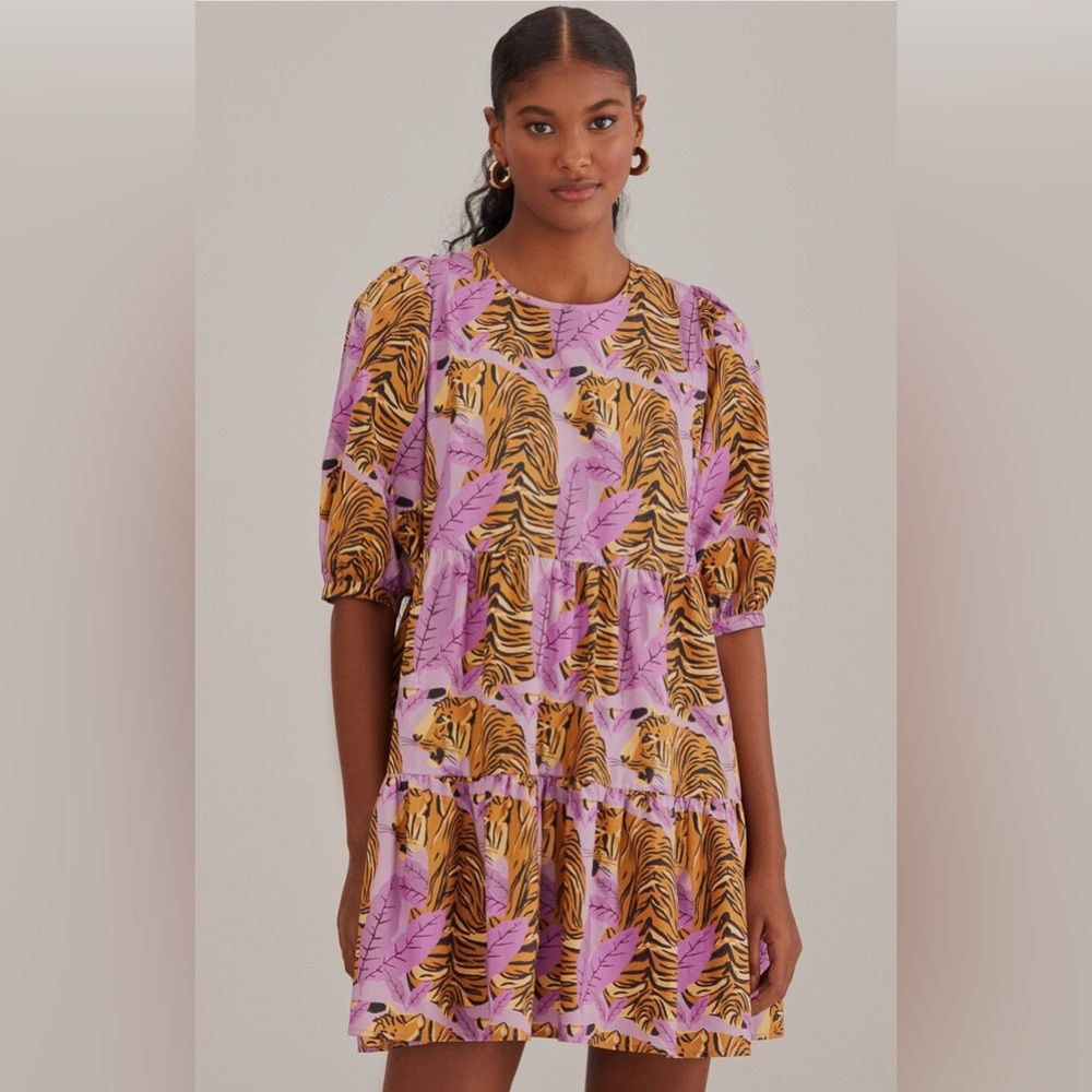 FARM Rio purple and orange Tiger  Print Mini Dress